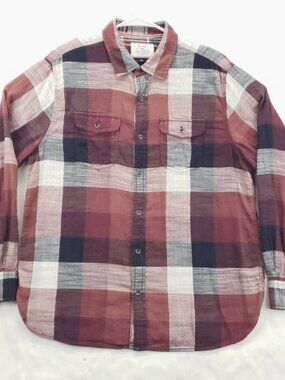 Flag & Anthem Shirt Men XL Red White Plaid 100% Cotton Pockets Classic Button-Up
